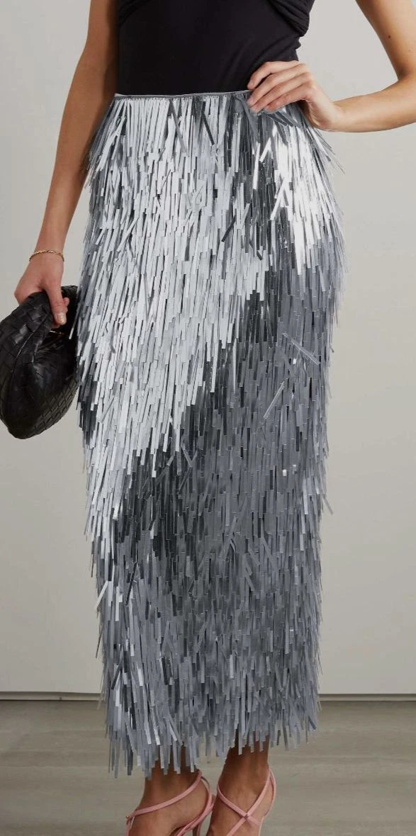 Silver silk midi hot sale skirt
