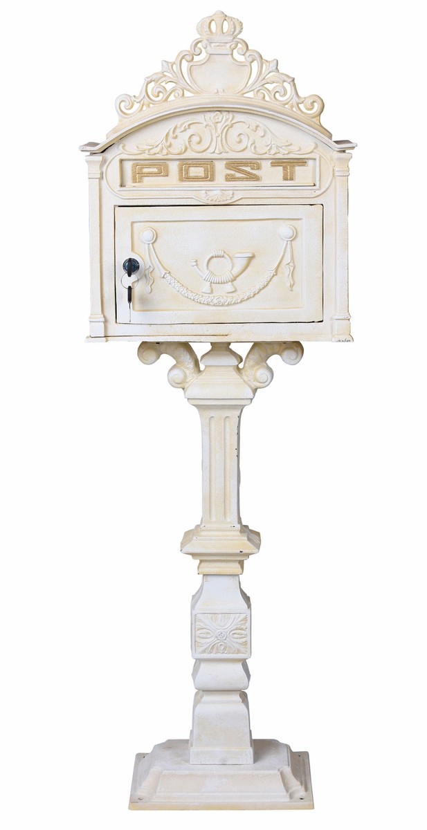 アンティークフィニッシュアイアン イングリッシュガーデン シャビーメールボックス Cast Iron Mailbox Antique Post Box 116Cm Shabby Chic White