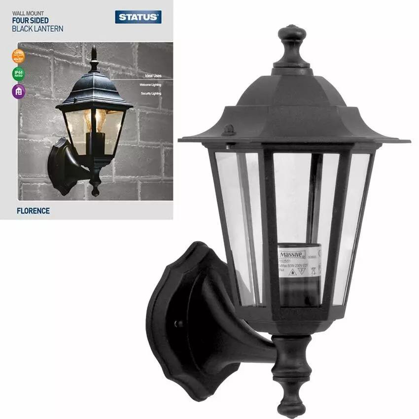 12w Black 4 Sided Victorian Lantern Traditional Path Outdoor Garden Patio Lights