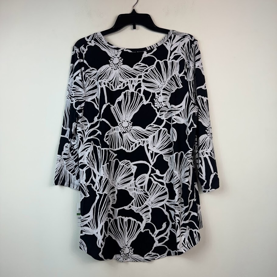 JM Collection Womens L Black White Bloom Floral Printed