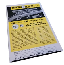 Vtg 50's Weaver Scopes Print AD Model KV Variable Power Hunting Rifle 1953 5x7