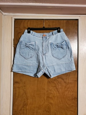NWT Size 12 Blackmilk Black Milk Clothing Denim Doll Bow Shorts