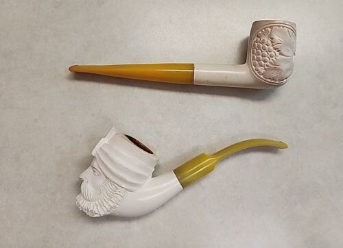 Vintage 70's Meerschaum Hayim Pinhas Carved Figural Pipes Turkey - Picture 3 of 10