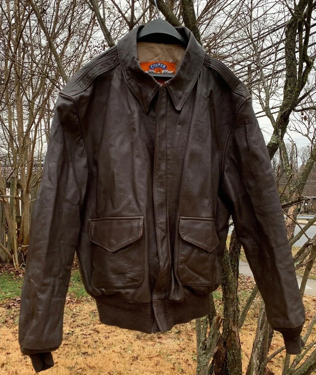 Vintage US Air Force Cooper A 2 Brown Flight Bomber Leather Goatskin Jacket 46 L