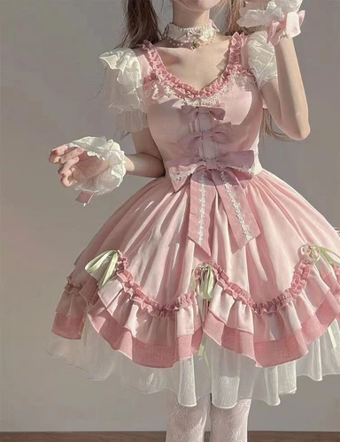 Womens Lolita Cute JSK Dress Bowknot Japanese Princess Mori Girls Sweet Costume - Bild 2 von 8
