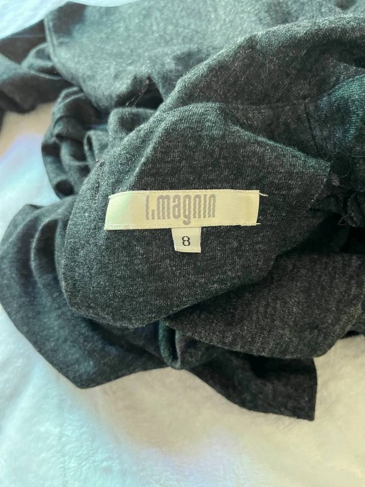 Vintage I.Magnin Long Sleeve Fit & Flare Midi Dress Size 8 Gray Button Front - Image 3 of 4