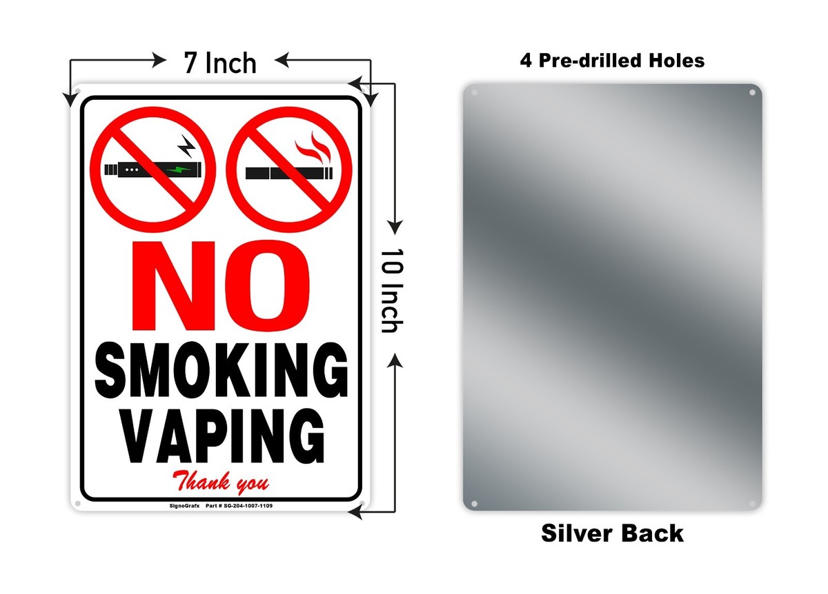 SIGNOGRAFX No Smoking No Vaping Metal Sign, 10x7 Inches Indoor and