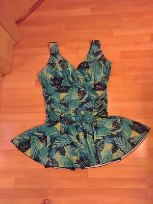 Summer Mae New Sz Large 9/10 Bathing Suit Built In Swim Shorts Tropical, Ruffle 