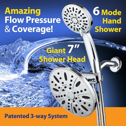 Luxurious 7" Chrome Rainhead with Handheld & 3-Way Diverter for Spa Experience - Picture 4 of 9