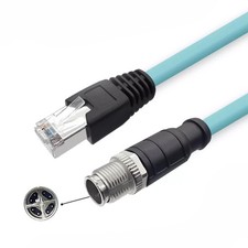 1M 3.28ft M12 8 Pin X Code to RJ45 Male Cat6 Ethernet Cable, Shielded