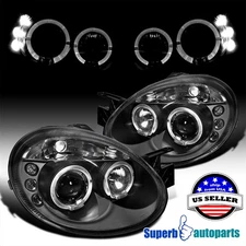 Fits 2003-2005 Dodge Neon LED Halo Projector Headlights LED Bar Lamp Black 03-05