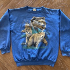 Vintage Cotton Grove Designs Grizzly Bear Crewneck Sweatshirt Blue L 22x26 USA