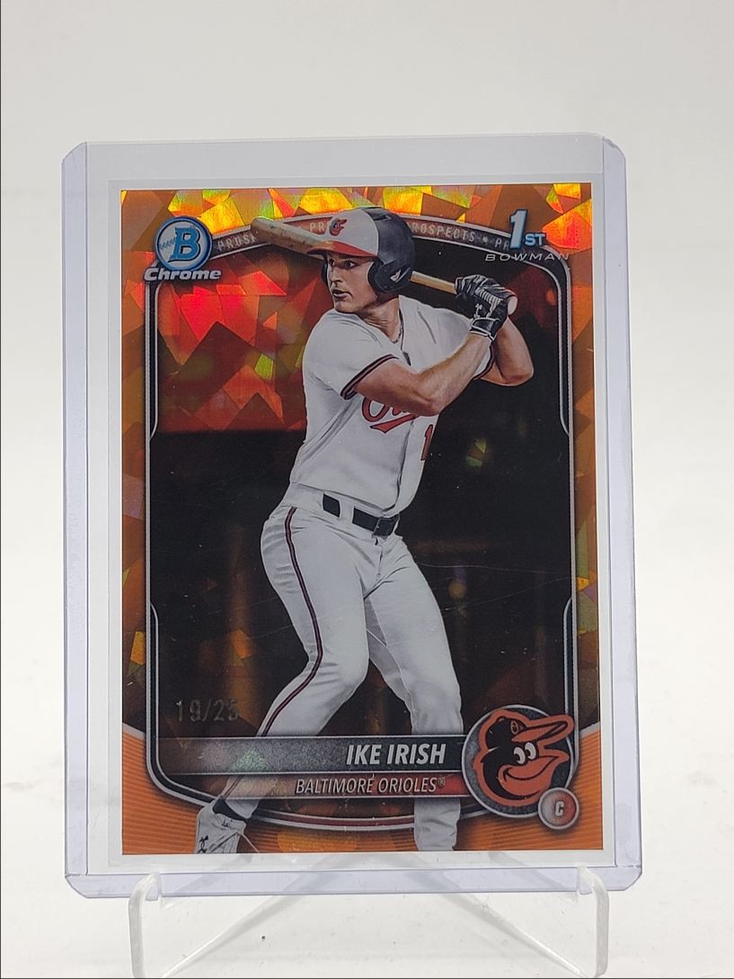 IKE IRISH 2025 BOWMAN CHROME DRAFT 1ST SAPPHIRE ORANGE REFRACTOR /25 Q6221