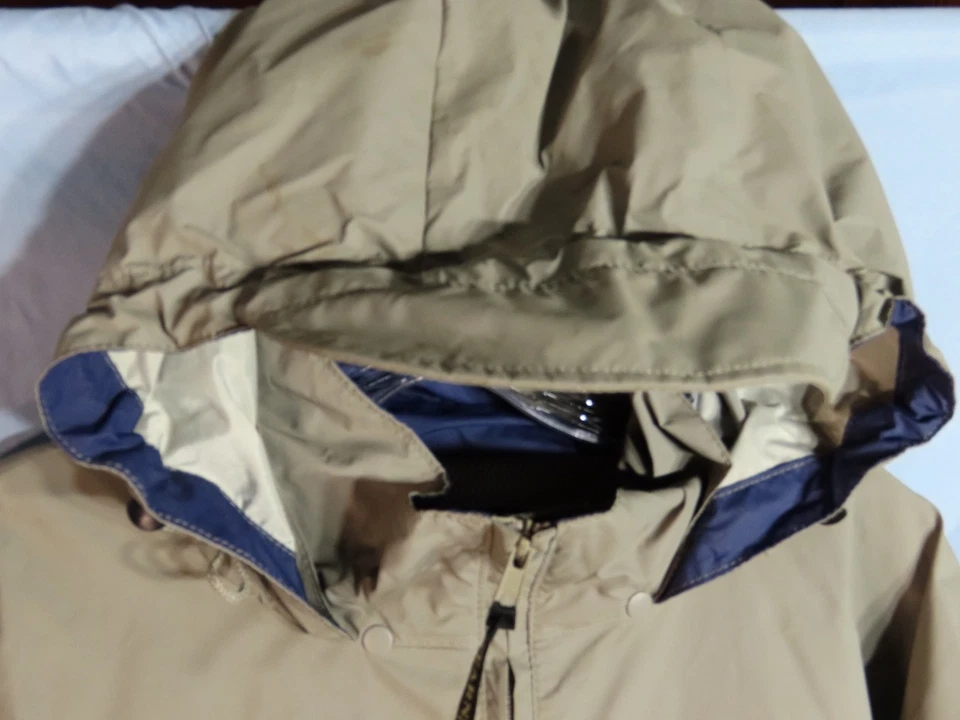 STEARNS DRY WEAR PVC JACKET Rain Slicker Beige/Blue OPT. HOOD Parka Outdoors L - Image 2 of 4