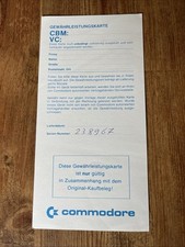 ORIGINALE COMMODORE C64 VIC20 CBM Warranty card / scheda di garanzia