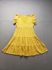 Max Studio Women Mini Dress S Yellow Ruffle Sleeve V Neck Tiered Babydoll Boho