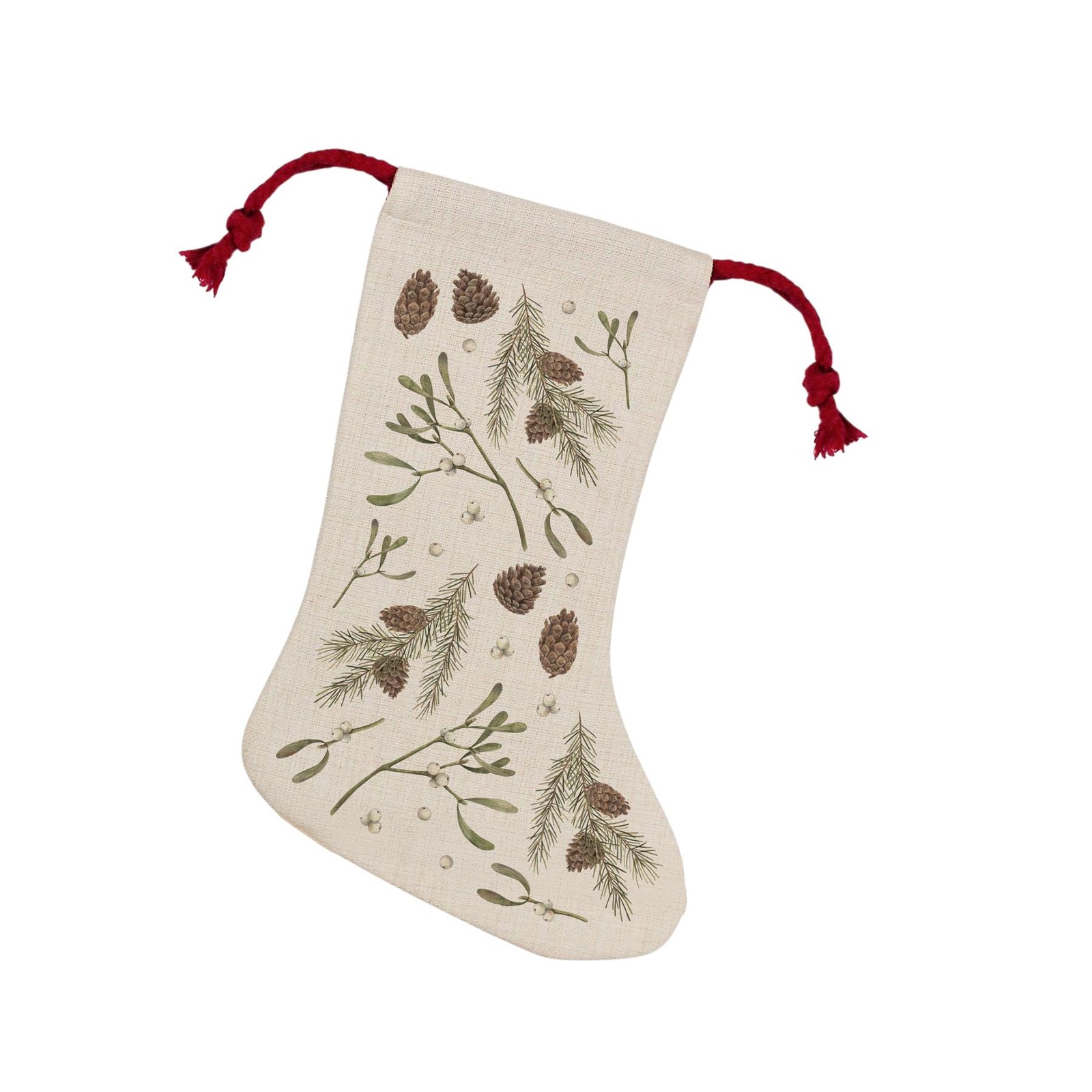 Purely Home Mistletoe & Pine Christmas Stocking - Xmas Nature Home Decor Gift