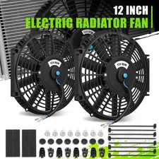 2 Set 12" High Performance Electric Slim Radiator Cooling Fan+Mounting Kit Black