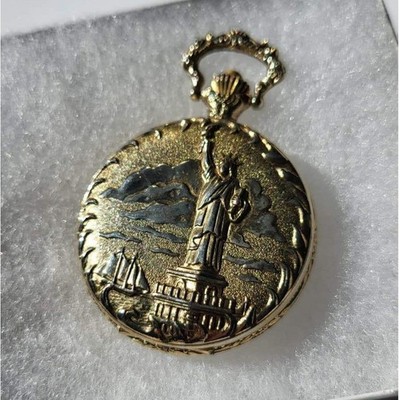 Statue of Liberty Centennial Pocket Watch Unisex Gold Excellent 1986