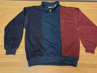 Vintage Bugle Boy Company Sweatshirt Mens Medium Colorblock Mock Neck Crest 90s