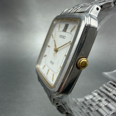 Seiko Spirit Tank Watch Men 28mm White Dial Two Tone Rectangle