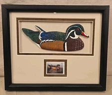 2001 DUCKS UNLIMITED 3D RELIEF CARVED DECOY WOOD DUCK SCULPTURE ANNUAL $5 STAMP