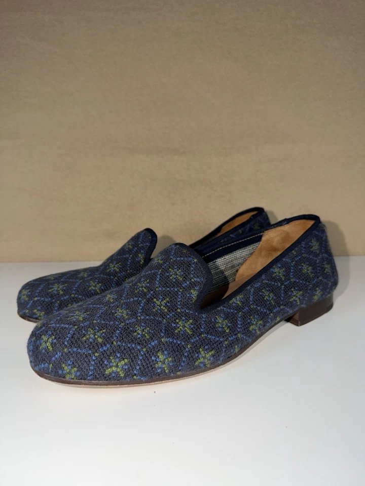 Men's Stubbs & Wootton Needlepoint Navy Bath Loafer Slippers Mens Size 8 - Image 2 of 4