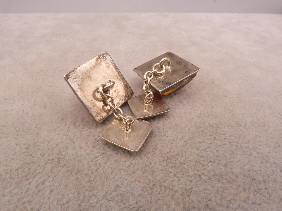 Manschettenknöpfe Silber 800 Prachtstücke aus den 70iger Jahren mit Bernstein - Bild 3 von 3