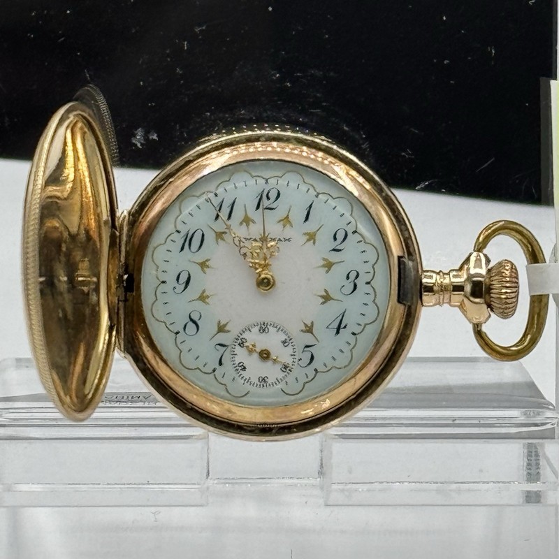 Vintage Ladies Waltham 7J 12 Size Pocket Watch 1910 Runs! Elegant Green Dial