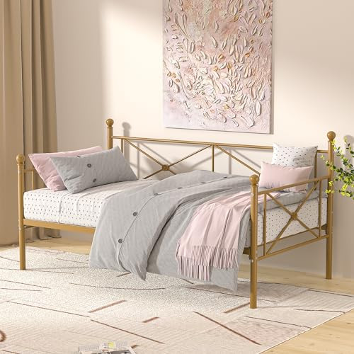 Twin Daybed with Headboard and Sturdy Metal Slats for Sofa or Bed Use  