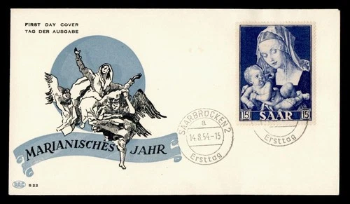 DR WHO 1954 GERMANY SAAR FDC MARIAN YEAR PAC CACHET M78944