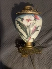 antique flower milk glass oil lamp