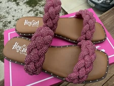 Don’t Get It Twisted Fuchsia Rhinestone Sandles by Coreys Size 8