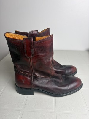 Vtg Frye Boots 10 M Leather Roper 76587 red brown 