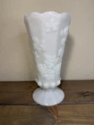 Vintage Westmoreland Milk Glass Vase Grapes Flared  Pedestal Footed White 9"