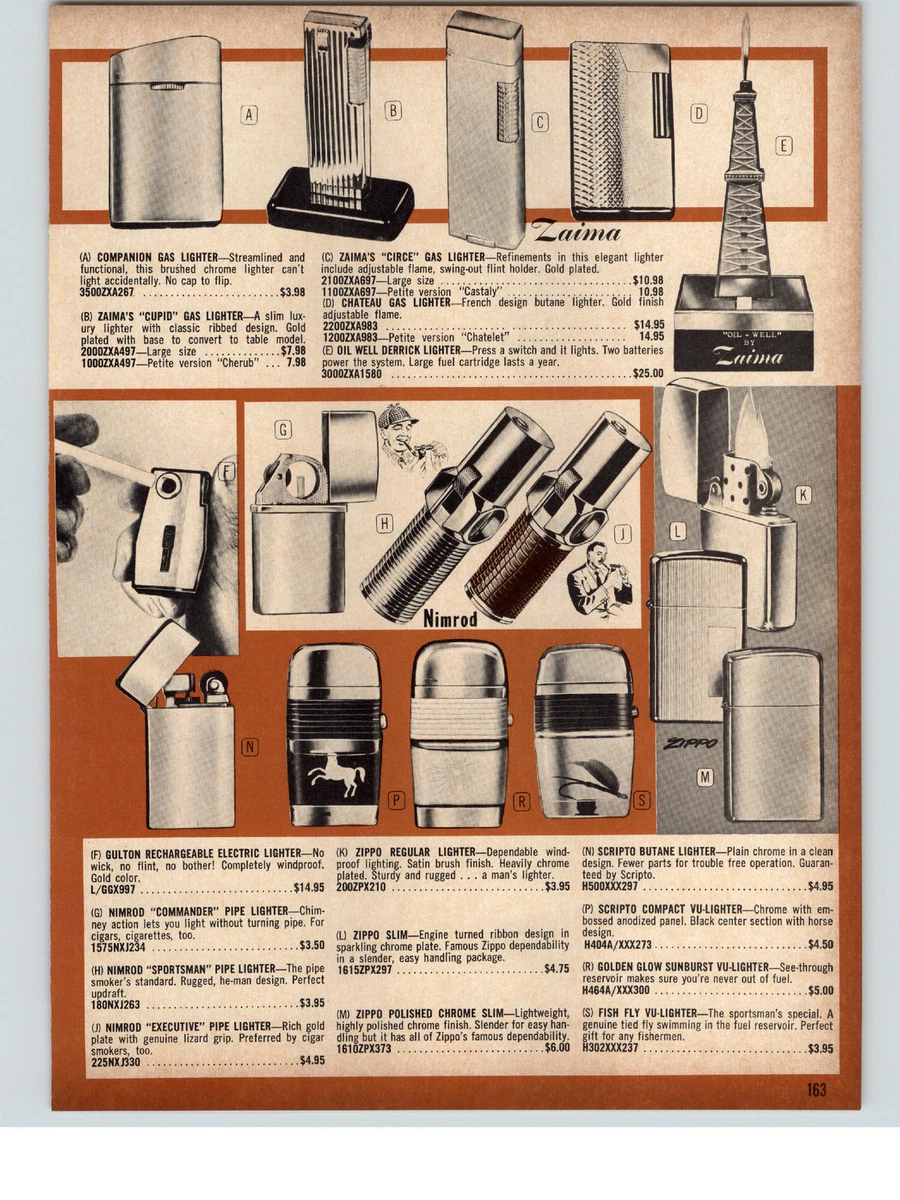 1966 PAPER AD Zaima Oil Well Darrick Zippo Scripto Fly Fishing Cigarette Lighter
