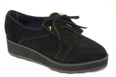 T.U.K. A8989L TUK Flatform Slip On Scout Shoe Black Tie / Kiltie W / Studs