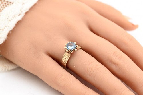 Vintage 9ct 9K Yellow Gold 1970's Retro Ring With Ice Blue Spinel (Lab-Created) - Picture 12 of 12
