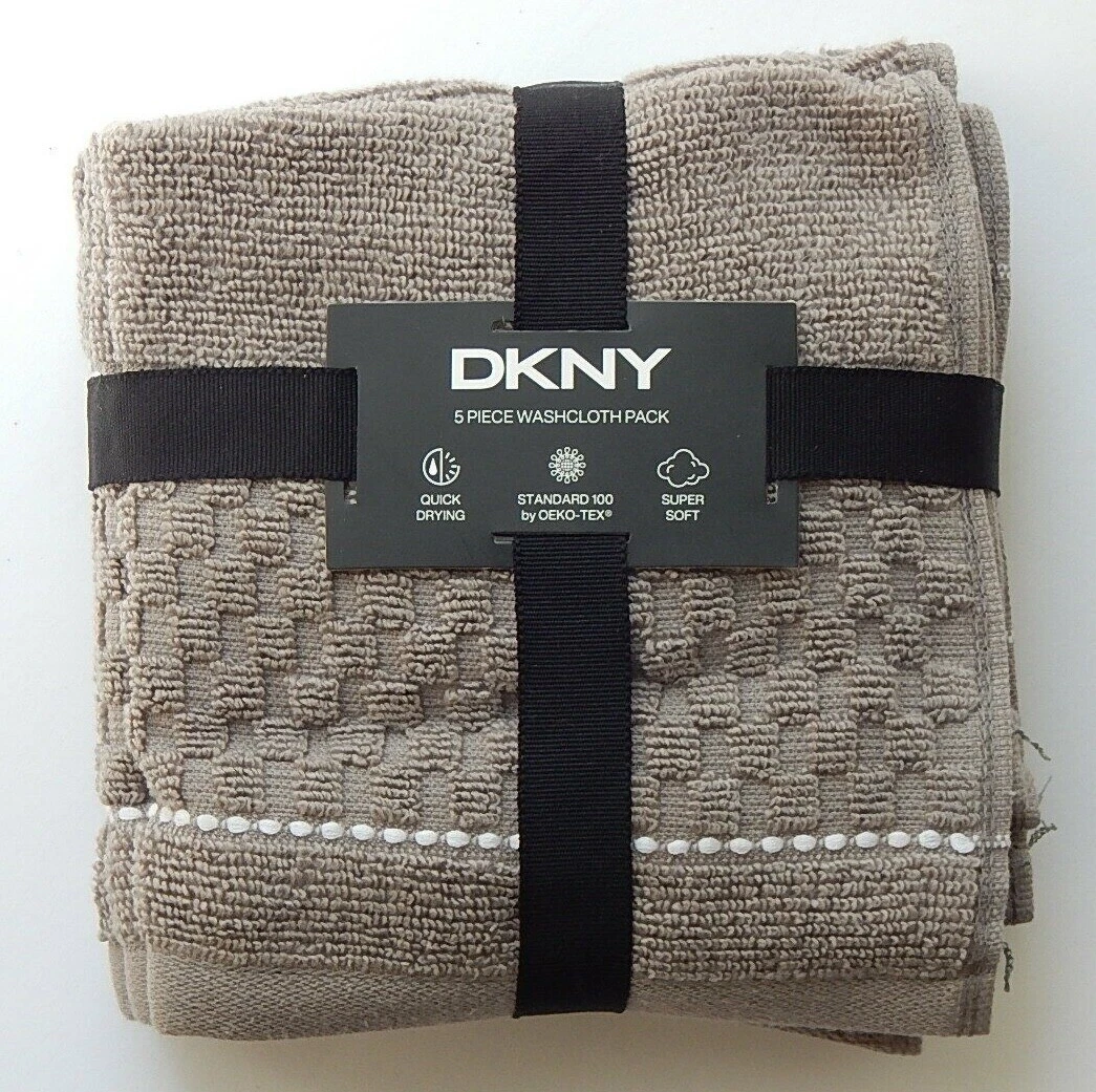 DKNY SET 5 PIECE WASH CLOTH GREY 13 x13 NEW AUTHENTIC