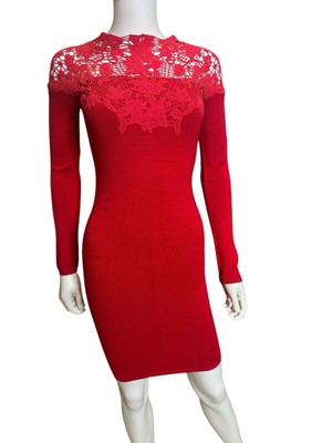 Guess by Marciano red Knit Bodycon Macram Sweater Dress Size S  Valentines | eBay UK