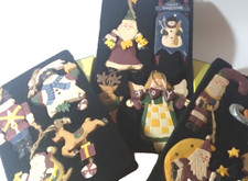 Vintage Hand Painted Wood Christmas Ornaments 12 Piece Boxed Set 5 To 7 Inch