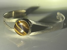 Sterling Silver NEW MEXICO NAVAJO Tigers Eye Cabochon 6” Cuff Bracelet 15g UNISE