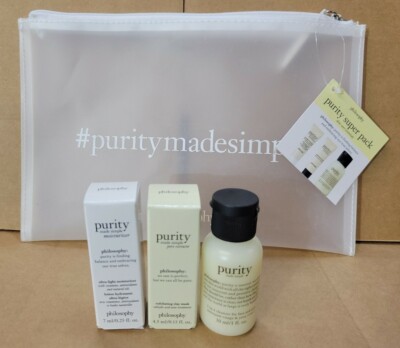 PHILOSOPHY PURITY SUPER PACK LOT NEW CLEANSER,MOISTURIZER & PORE EXTRACTOR 