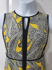 Vintage 1960 Style Reproduction Yellow & Black Paisley Dress ~ Size 14