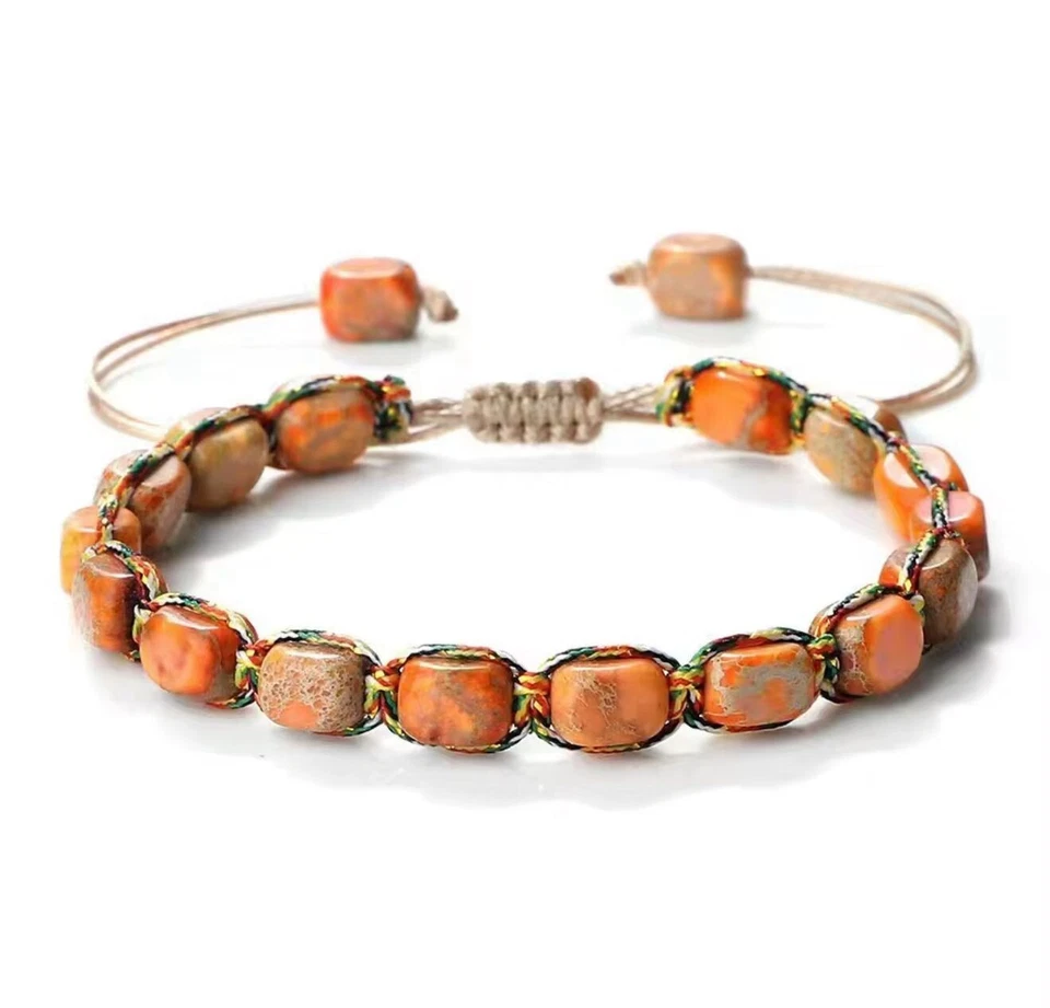 Natural Gemstone Sea Sediment Jasper Beaded Bracelet, Quartz Beaded Bracelet - Image 4 of 4