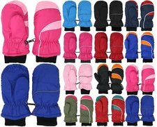 Kids Toddlers Winter Warm Snow Ski Mittens Fleece Lined Kids Pull On Cozy Gloves
