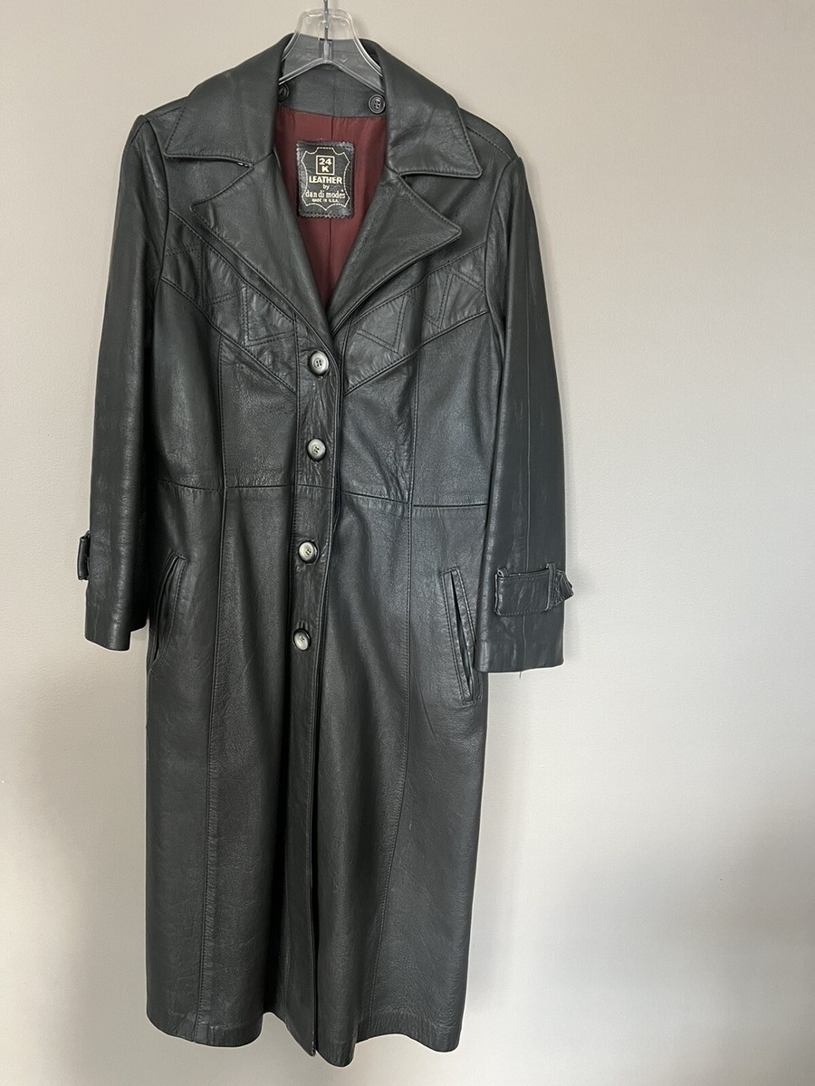 Black Leather Womens Vintage Long Leather Jacket Vintage