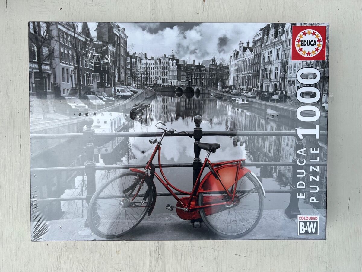 Educa 1000 Piece Puzzle Amsterdam Red Bicycle Black and White New Sealed