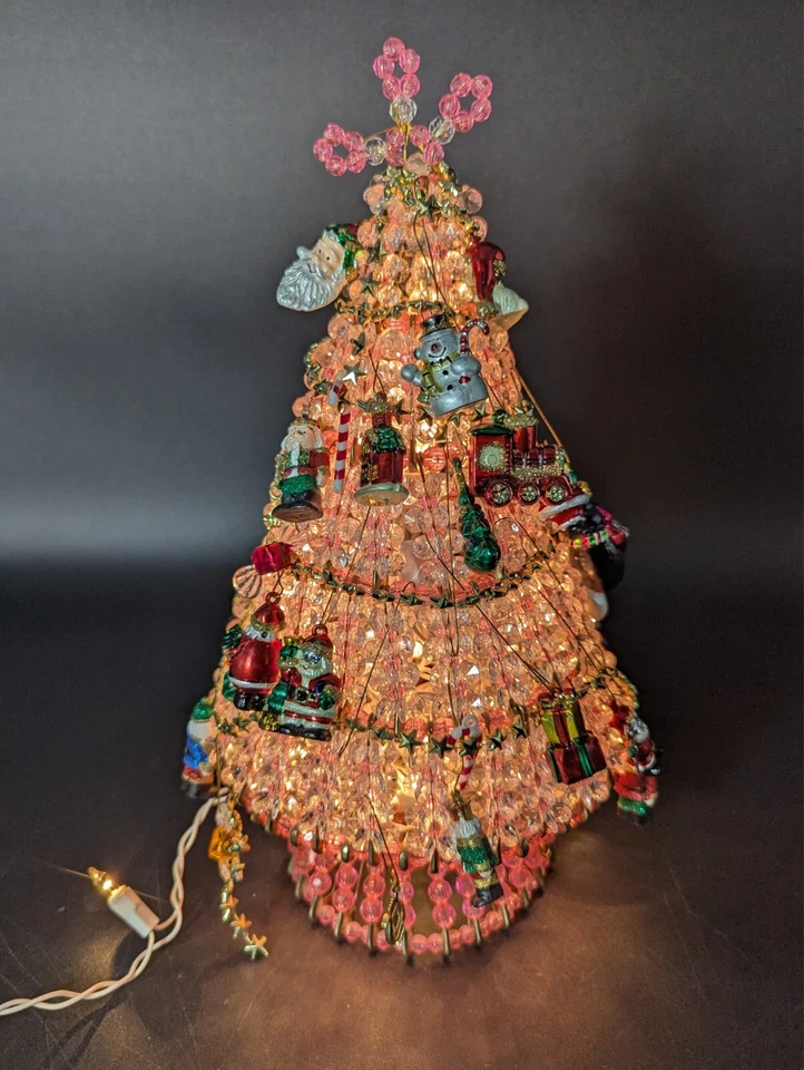 12" ROSA, CUENTAS TRANSPARENTES Y PASADOR DE SEGURIDAD ÁRBOL DE NAVIDAD CON MINI ADORNOS Y LUCES Foto 2 de 4