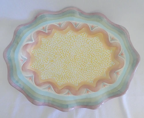 MACKENZIE CHILDS Super Size 21" Platter Ruffled Oval RARE Brittany